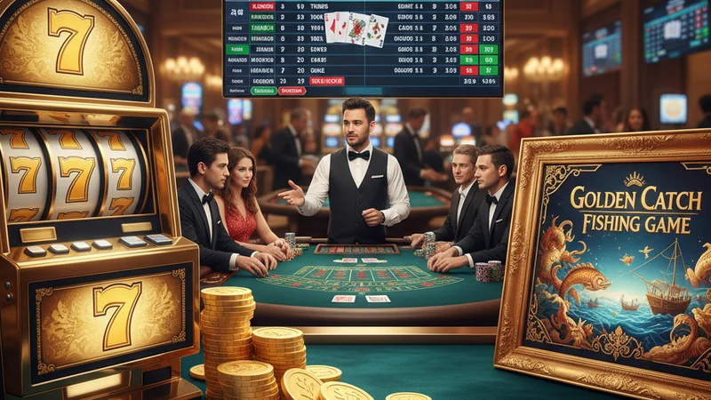 Luxury Singapore online casino with glowing slots, live baccarat, poker, sports betting & ornate fishing game artwork.